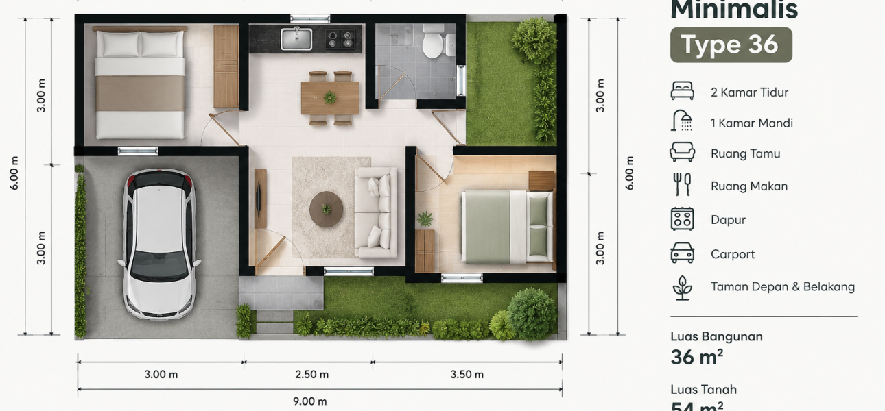 Rekomendasi Denah Rumah Minimalis Type 36 yang Fungsional Denah Rumah Minimalis Type 36