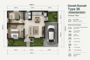Rekomendasi Denah Rumah Minimalis Type 36 yang Fungsional Denah Type 36 dengan Konsep Open Space