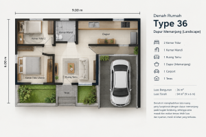 Rekomendasi Denah Rumah Minimalis Type 36 yang Fungsional Denah Type 36 dengan Dapur Memanjang