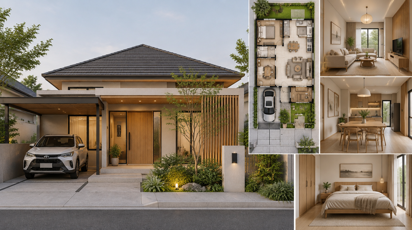 desain rumah 1 lantai Japandi